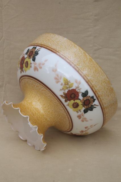 large milk glass lamp shade w/ flowers in warm gold colors, vintage replacement light shade