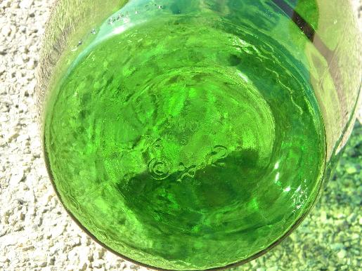 large old green glass wine bottle w/ jug handle