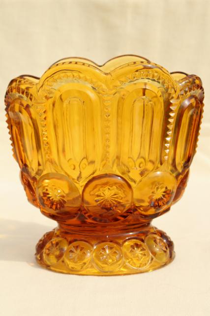 large oval vase vintage amber glass moon & stars pattern glass