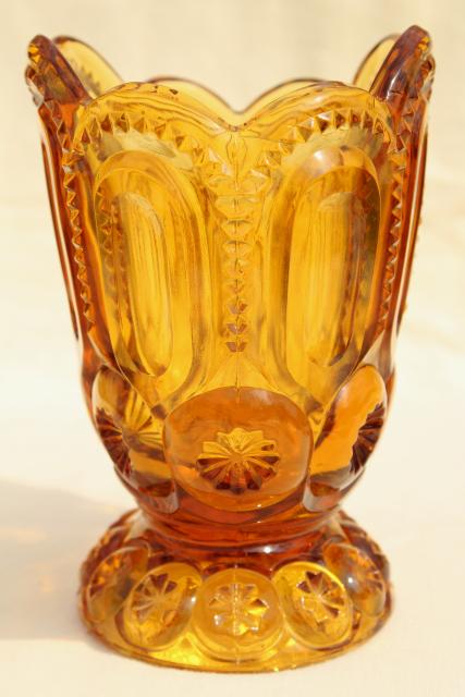 large oval vase vintage amber glass moon & stars pattern glass