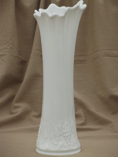 large paneled grape swung shape milk glass vase, vintage Westmoreland
