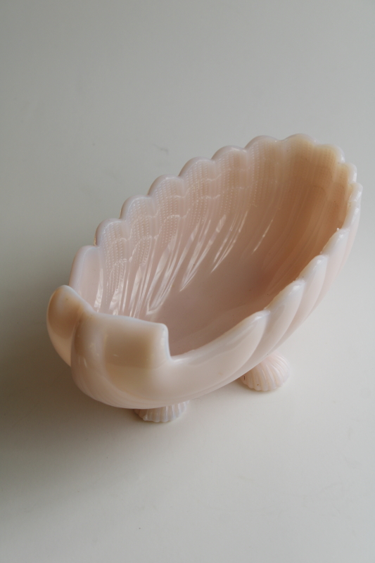 large scallop shell pink glass bowl or candy dish, vintage Crown Tuscan Cambridge glass