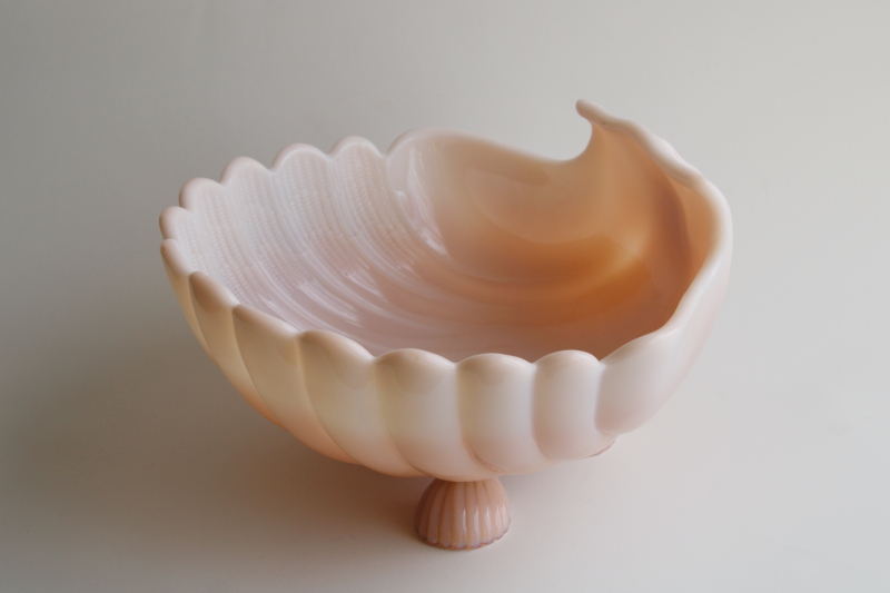 large scallop shell pink glass, large dish or punch bowl, vintage Crown Tuscan Cambridge glass