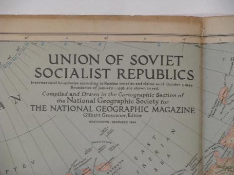 large vintage WWII full color map USSR Union of Soviet Socialist Republics 1944