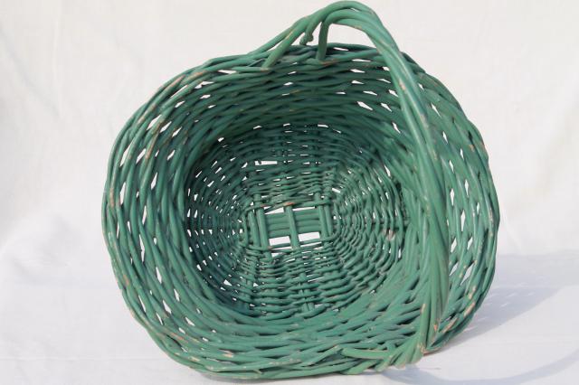 large vintage basket for garden flowers, nice old jadite green paint