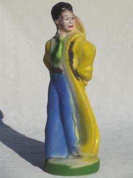 large vintage carnival chalkware figure, goucho lady in riding duster