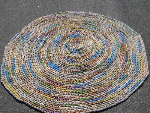 large vintage crochet rag rug, soft thick cotton knit t-shirt fabric