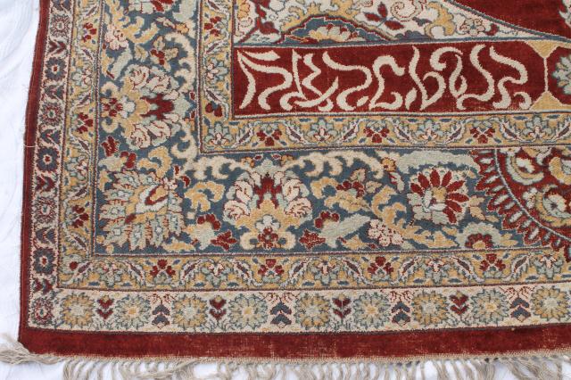 large vintage oriental rug, fringed prayer rug pattern woven wool Turkish or Persian carpet