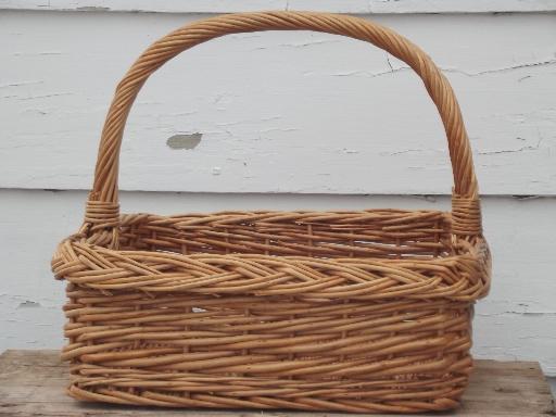 large wicker garden basket, vintage gathering basket for produce / flowers
