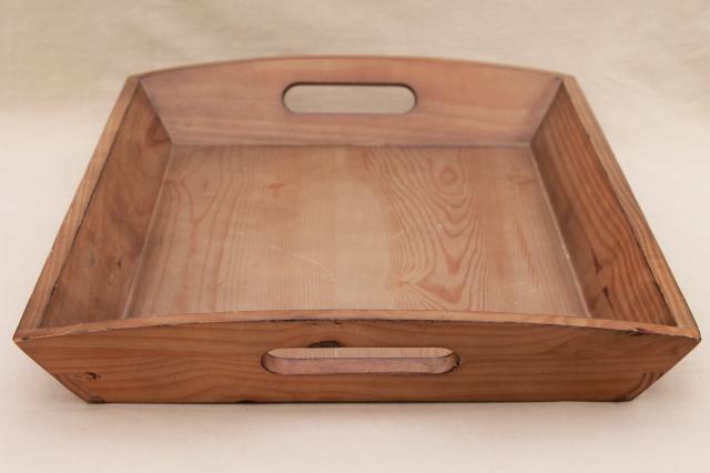 large wood serving tray w/ sturdy handles, vintage country pine wooden tray