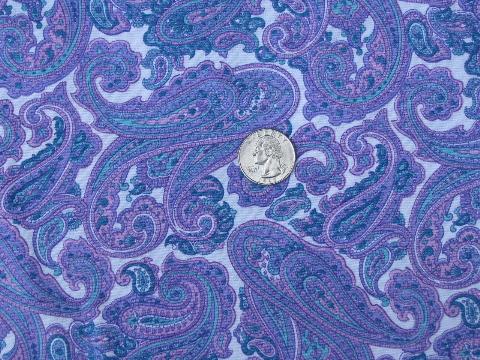 lavender purple & ocean blue paisley print, 60s vintage cotton fabric