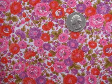 light cotton poplin fabric, 60s vintage sewing material, bright floral