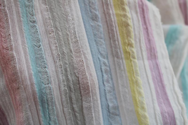 lightweight gauzy cotton fabric w/ pastel stripe, cool breezy material for summer sewing