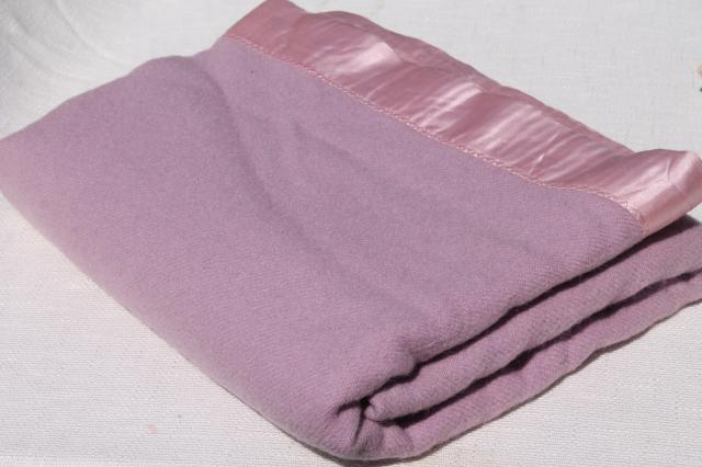 lilac lavender purple wool blanket, 1950s vintage warm wooly bed blanket 