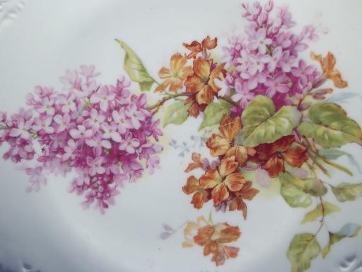 lilacs floral antique china serving plate, early 1900s vintage cake tray