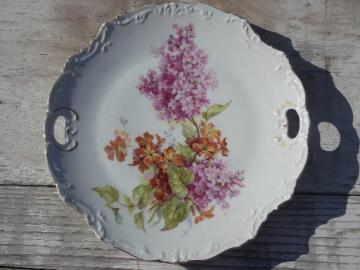 lilacs floral antique china serving plate, early 1900s vintage cake tray