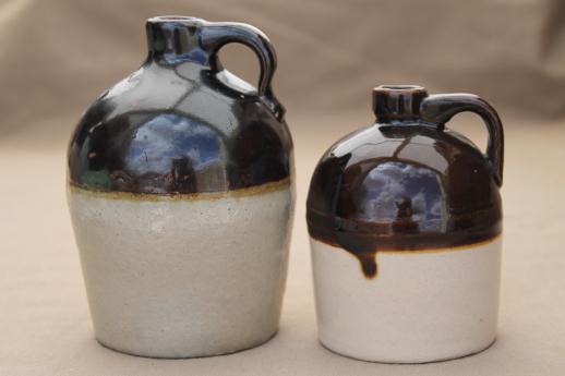 little brown (and white) jugs, primitive vintage stoneware jug crock bottles