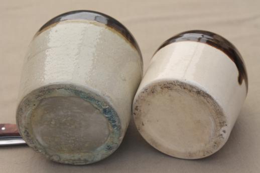 little brown (and white) jugs, primitive vintage stoneware jug crock bottles