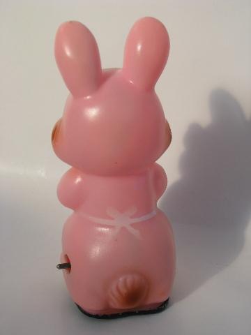 little girl bunny w/ dotted apron, vintage Easter wind up plastic toy