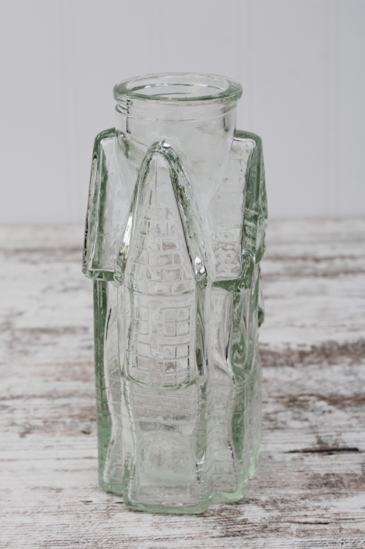 little glass bottle or vase, Victorian house shape figural bottle, vintage cottage decor