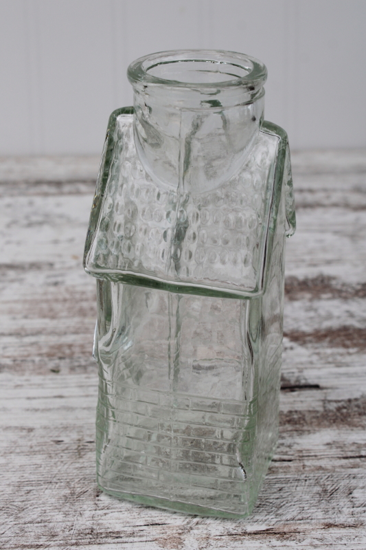little glass bottle or vase, Victorian house shape figural bottle, vintage cottage decor