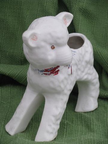 little lamb planter for baby or Easter, vintage USA pottery - McCoy?