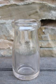little old glass milk bottle, 1/4 pint size vintage bottle w/ faint pink purple color