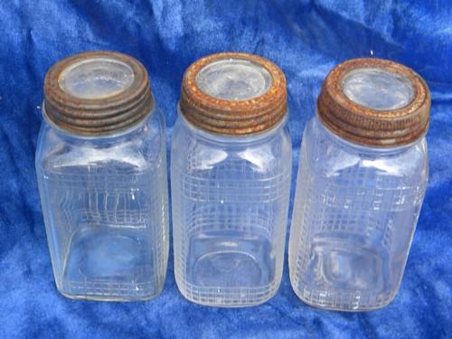 lot 3 hoosier vintage deco kitchen canister jars w/metal & glass lids