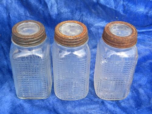 lot 3 hoosier vintage deco kitchen canister jars w/metal & glass lids