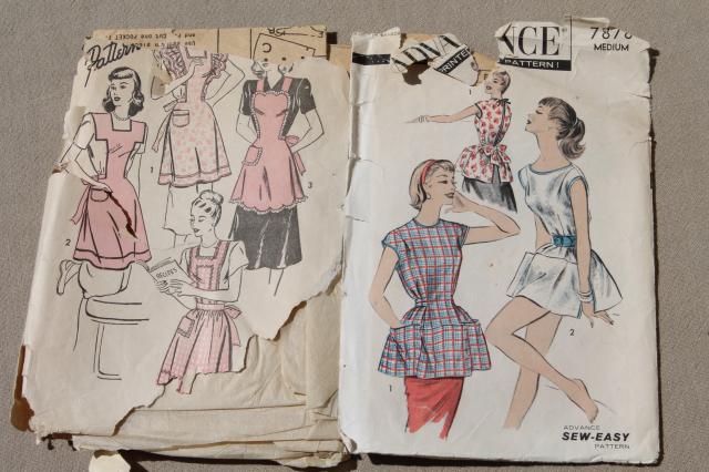 lot 50s 60s 70d vintage apron sewing patterns, flirty half aprons, pinafores