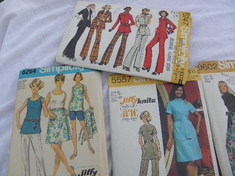 lot 70s vintage sewing patterns, retro, boho, hippie pants, dresses, tops 34 to 38 bust