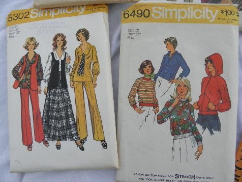lot 70s vintage sewing patterns, retro, boho, hippie pants, dresses, tops 34 to 38 bust