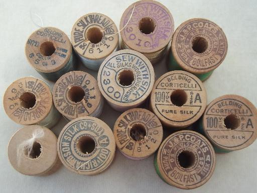 lot antique & vintage fine pure silk embroidery sewing thread, jewel colors