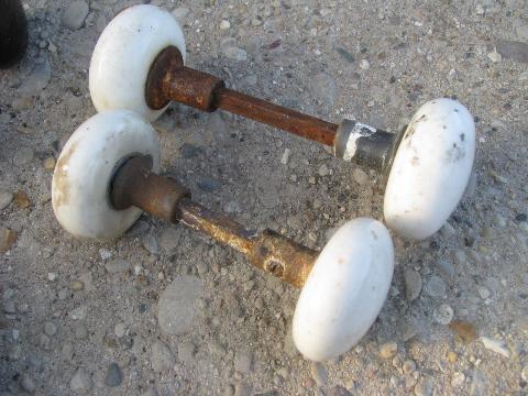 lot antique black & white porcelain door knobs, vintage hardware