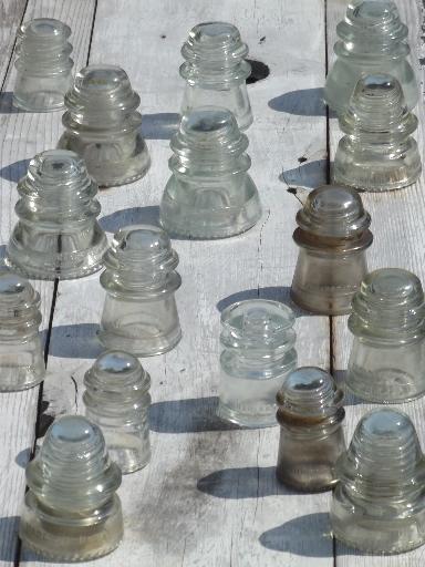 lot antique glass telegraph electrical insulators, steampunk vintage