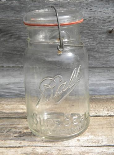 lot antique vintage Ball mason storage jars w/lightening lids 1 qt and 1 pt