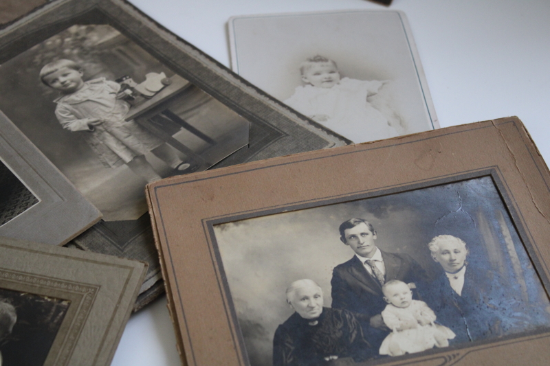 lot antique vintage black white photos cabinet cards, family photos portraits 1900 through 1940s