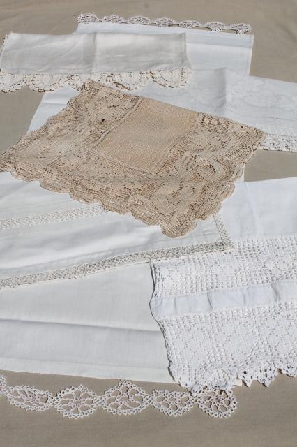 lot antique vintage table runners or towels w/ lace, tatting, crochet edgings