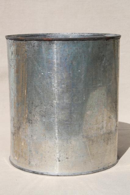 lot big old tin cans, vintage zinc color rustic primitive flower pot planters