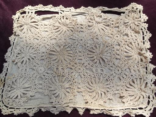 lot handmade crochet lace bedspreads and pillow shams, antique and vintage