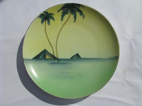 lot hand-painted porcelain plates, early 1900s vintage Japan, nature scenes