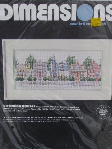 lot needlepoint and cross-stitch embroidery kits, Victorian houses