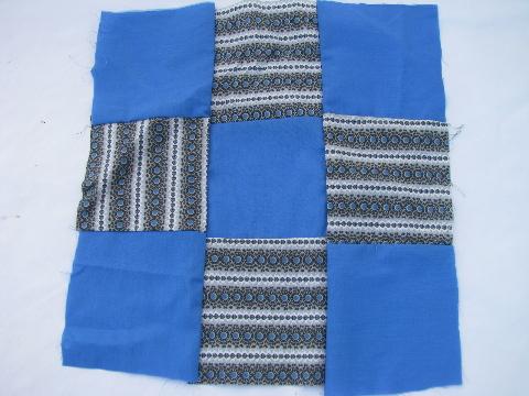 lot nine-patch patchwork quilt top blocks, 25 pieced squares, vintage cotton print fabric