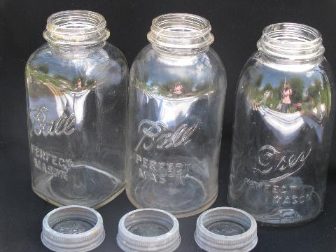 lot of 3 assorted vintage 2 quart mason jars for storage canisters
