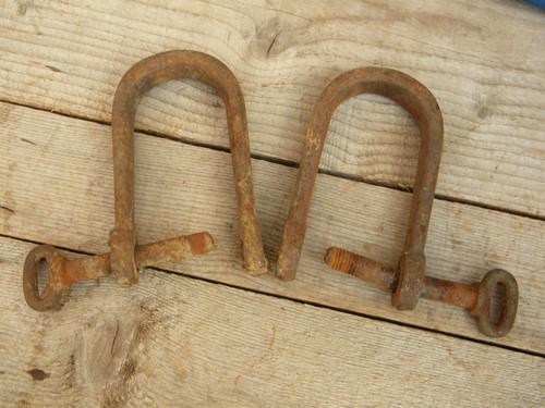 lot of 4 antique farm primitive iron pulling clevises for rope & chains