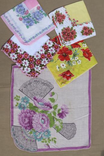 lot of 50 vintage flower print hankies, printed cotton handkerchiefs, all florals 