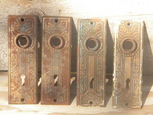 lot of Arts & Crafts vintage embossed escutcheon plates/door knob