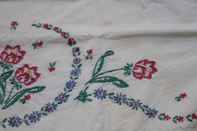 lot of SEVEN pairs vintage cotton pillowcases w/ embroidery  crochet lace edgings, fixer uppers