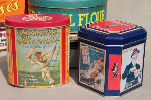 lot of collectible tins w/ old advertising graphics, huge collection of 80s 90s vintage tin