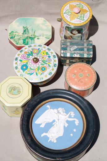lot of fancy vintage tins - Kate Greenaway tin, tea tins, biscuit tins, sweets tins 